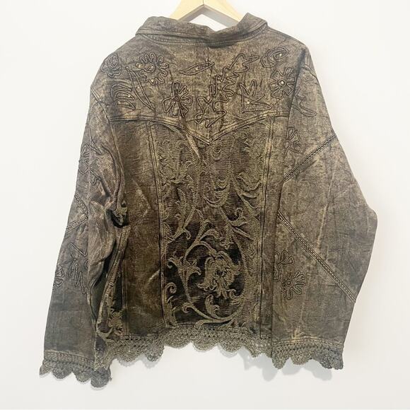 Flashback vintage brown embroidered lace sequin jacket button down size 3X - Picture 2 of 9